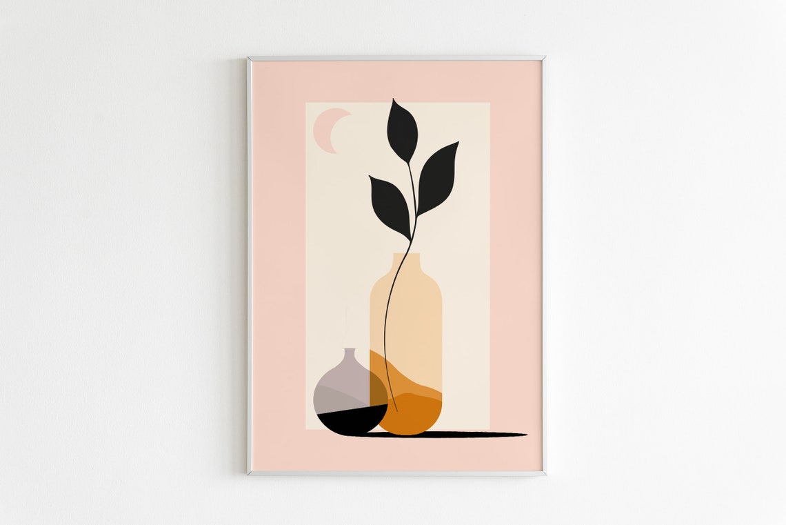 Blush Pink Botanical Vase Abstract Mid Century Modern Style Poster - Image 2