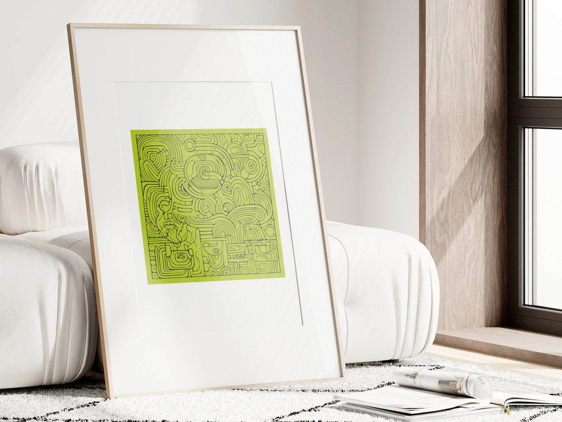 Mayan Glyph Line Art Green Geometric Mesoamerican Tribal Poster - Image 2