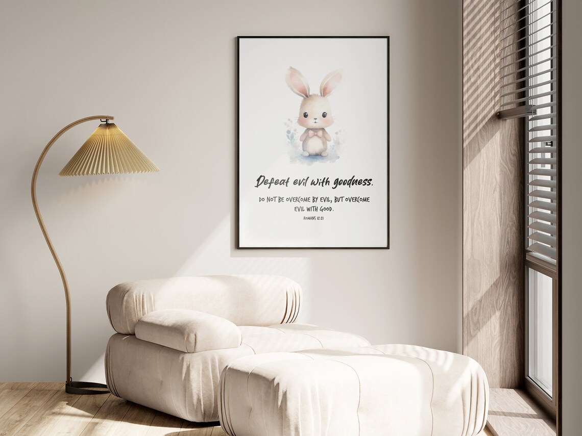 Romans 1221 Overcome Evil With Good Verse Nursery Bible Nursery Bible Wall Art Scripture Wall Art Bible Child Art Bible Verse Print - Image 2