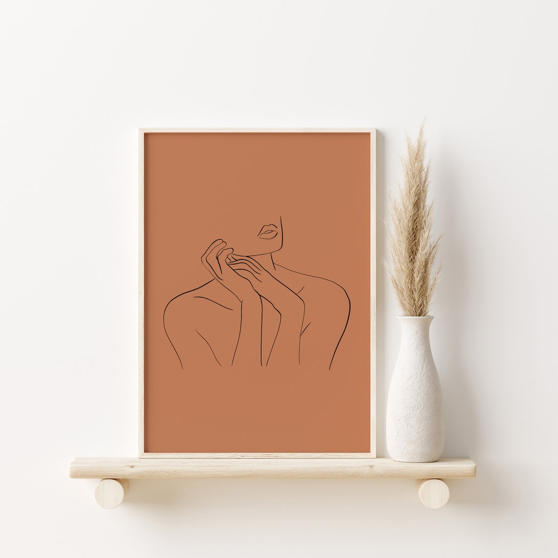 Woman Line Art Face Line Art Boho Wall Decor Line Drawing Art Earth Tone Wall Art Burnt Orange Wall Art Minimal Wall Art - Image 3