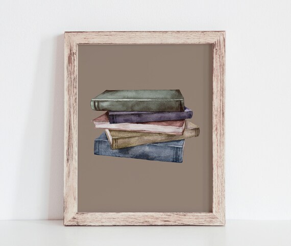 Watercolor Stack of Vintage Books Bookish Dark Academia Poster