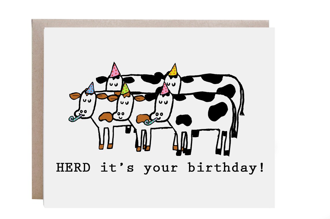 Herd It's Your Birthday Party Cows Pun Birthday Wall Art Card