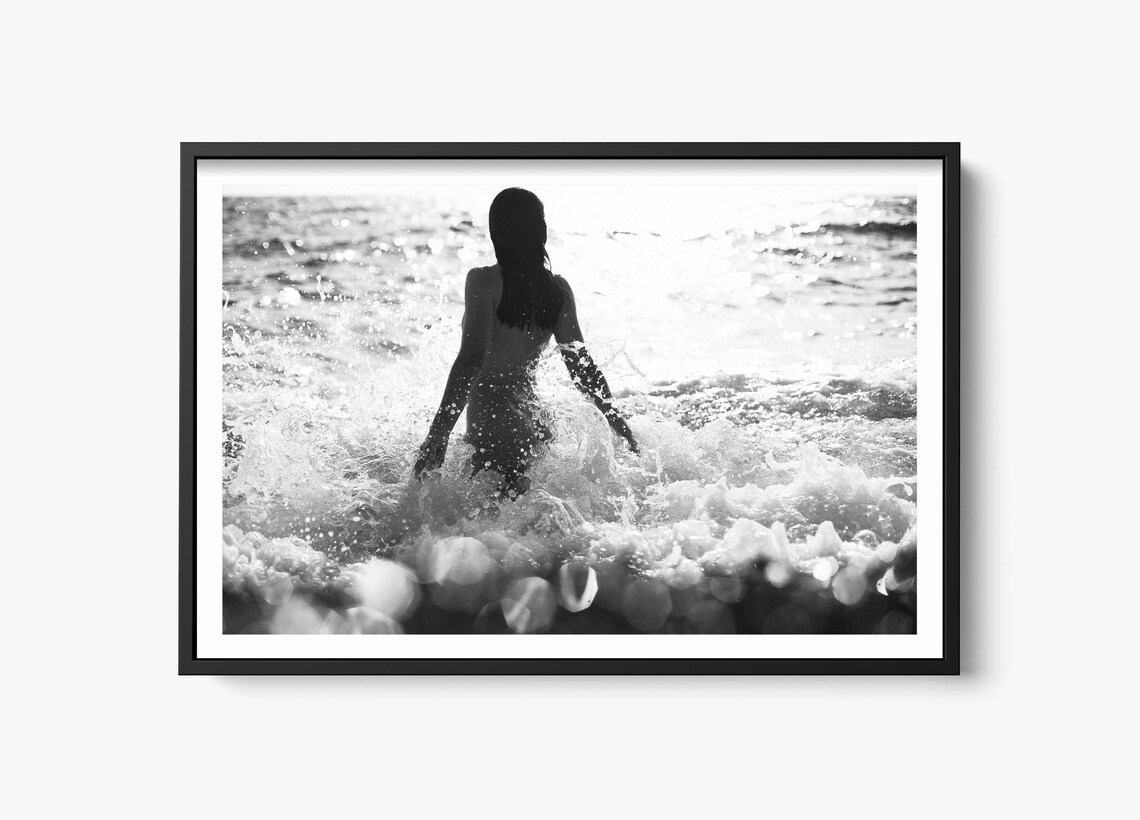 Beach Girl Walking In Waves, Ocean Photography