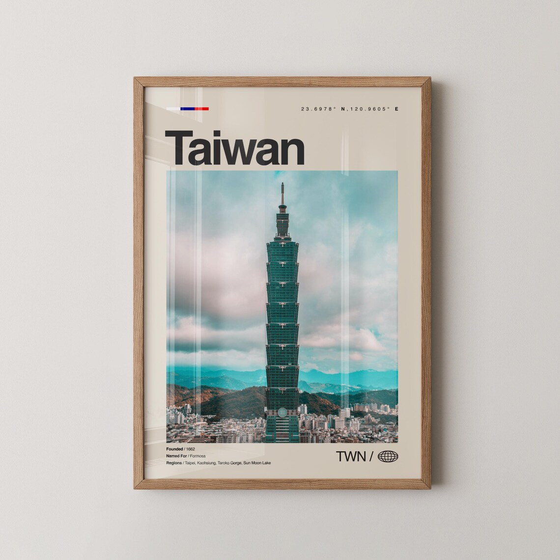 Taiwan Taipei 101 Photo Landmark Minimalist Modern Travel Poster