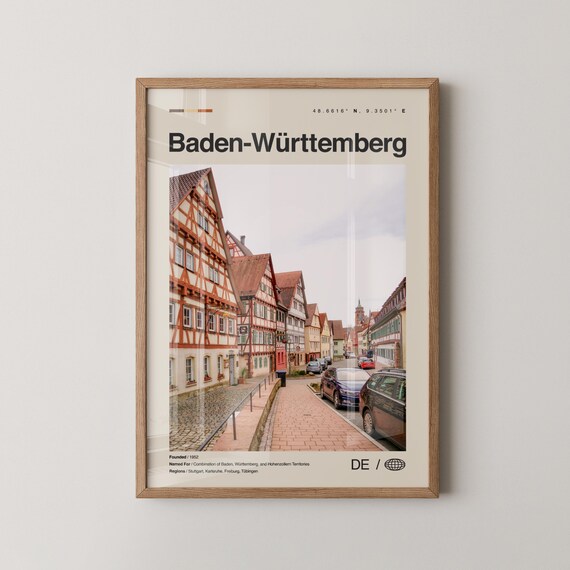 Baden Wurttemberg No 1 Badenwurttemberg Wall Art Poster Photo Map