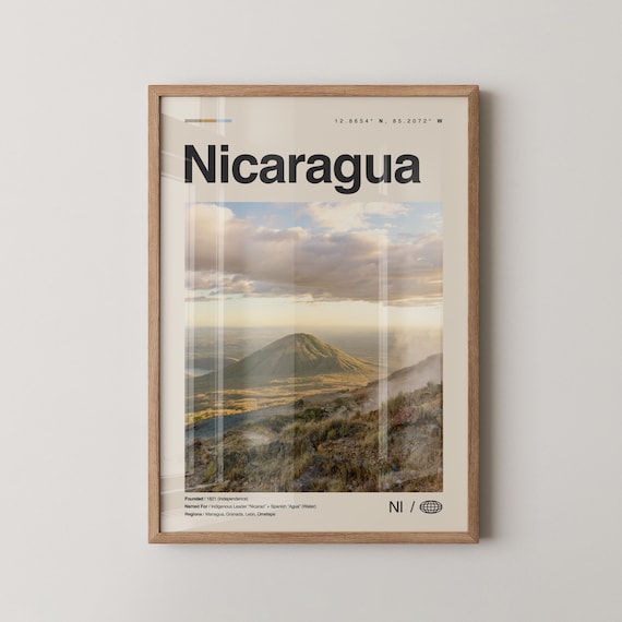 Nicaragua Volcano Sunset Photography Landscape Minimalist Travel Poster