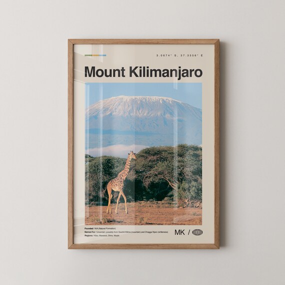 Mount Kilimanjaro Giraffe Photo Minimalist Africa Travel Poster