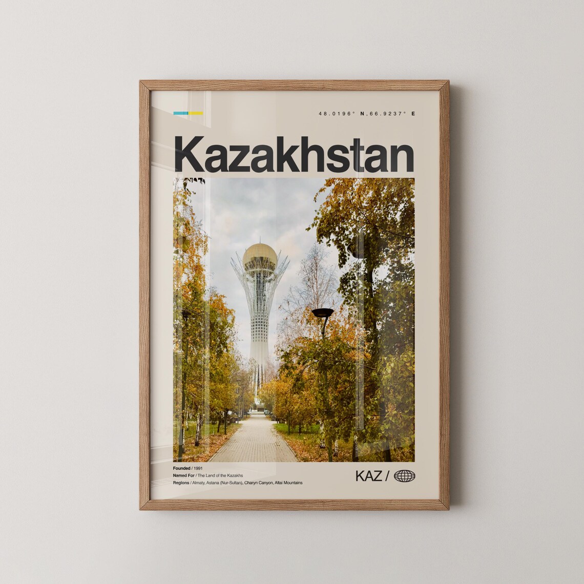 Kazakhstan Bayterek Tower Autumn Avenue Modern Travel Photo Poster