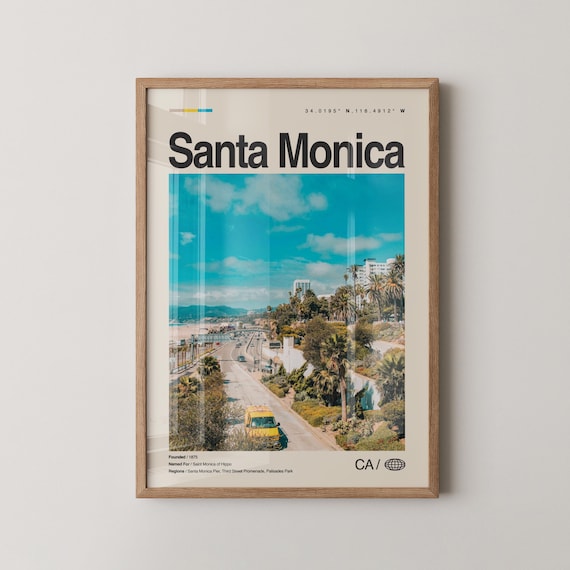 Santa Monica Pacific Coast Highway Palm Trees California Travel Poster