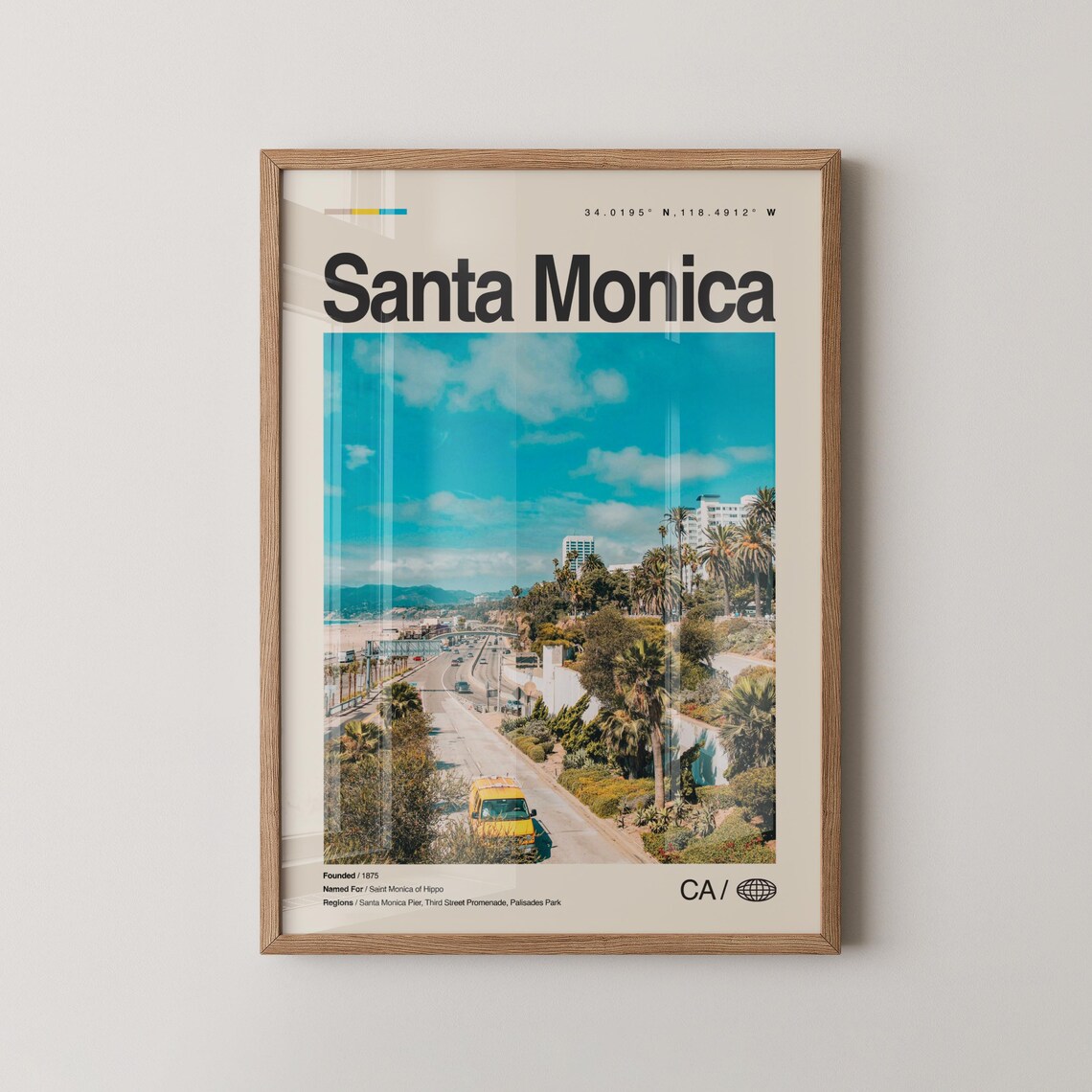 Santa Monica Pacific Coast Highway Palm Trees California Travel Poster