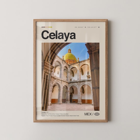 Historic Celaya Mexico Stone Cloister Yellow Dome Travel Photo Poster