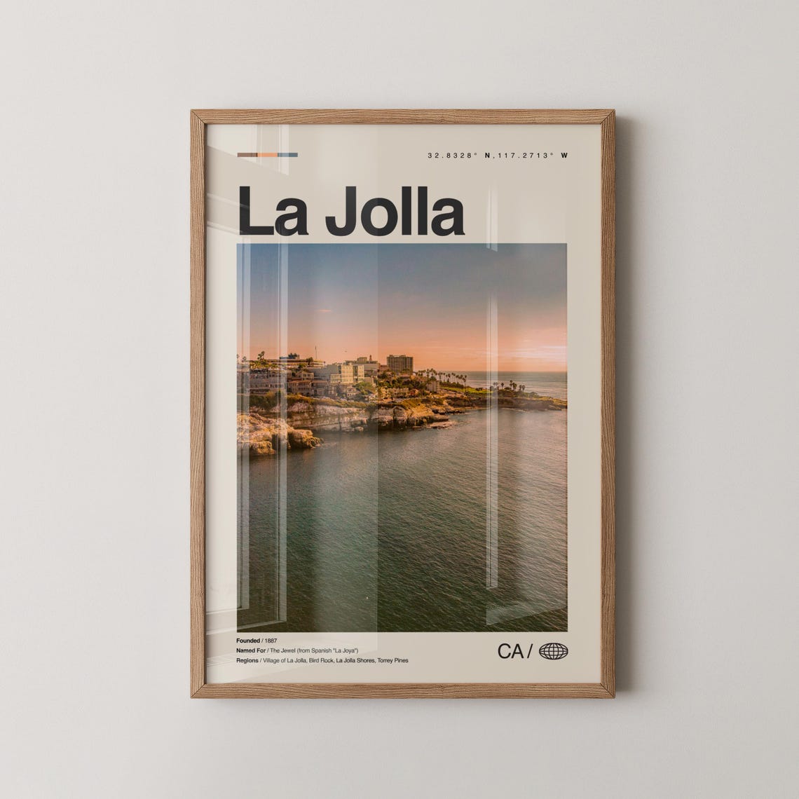 La Jolla California Coastal Sunset Cliffs City Photo Travel Poster
