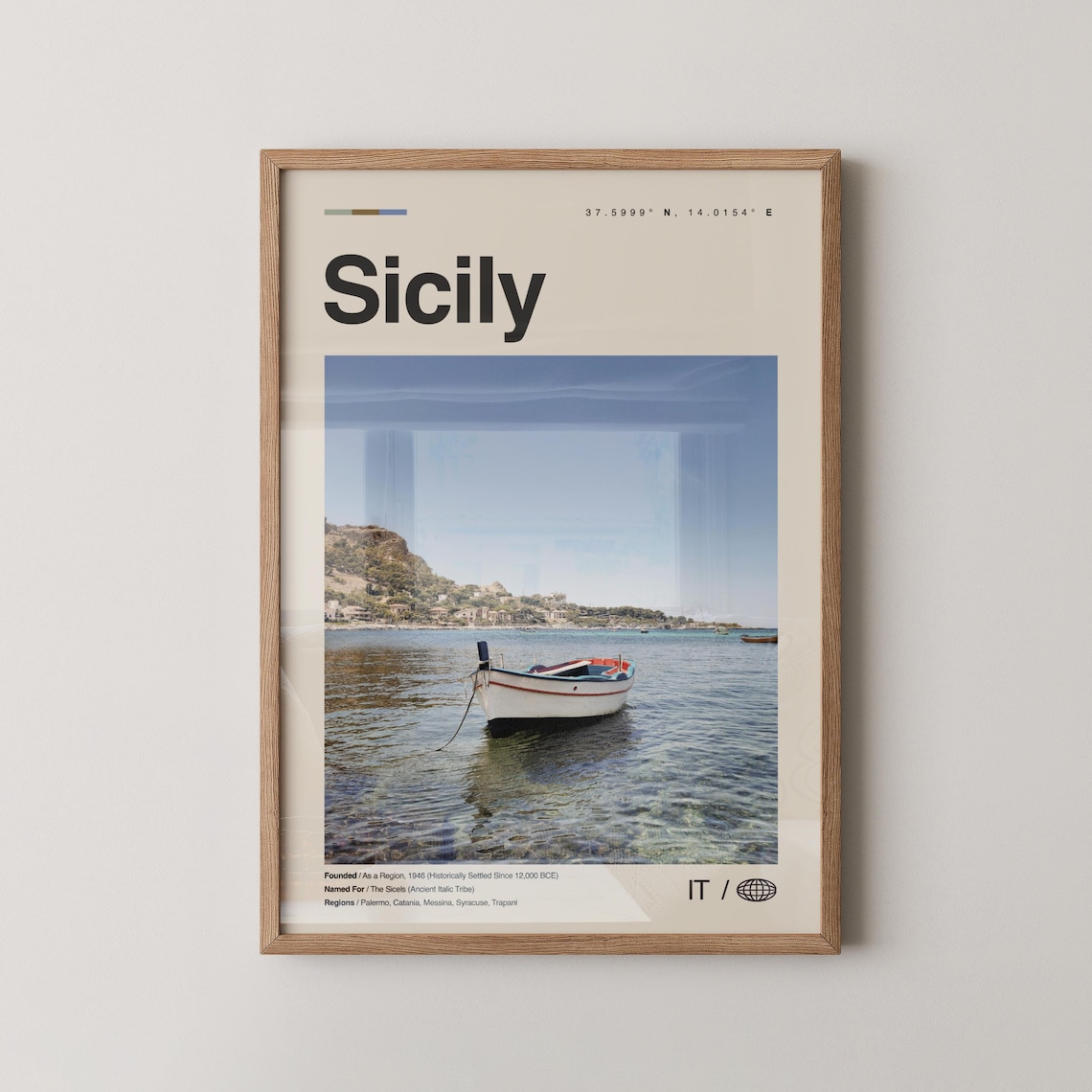 Sicily Italy Wooden Fishing Boat Clear Water Coastal Travel Poster