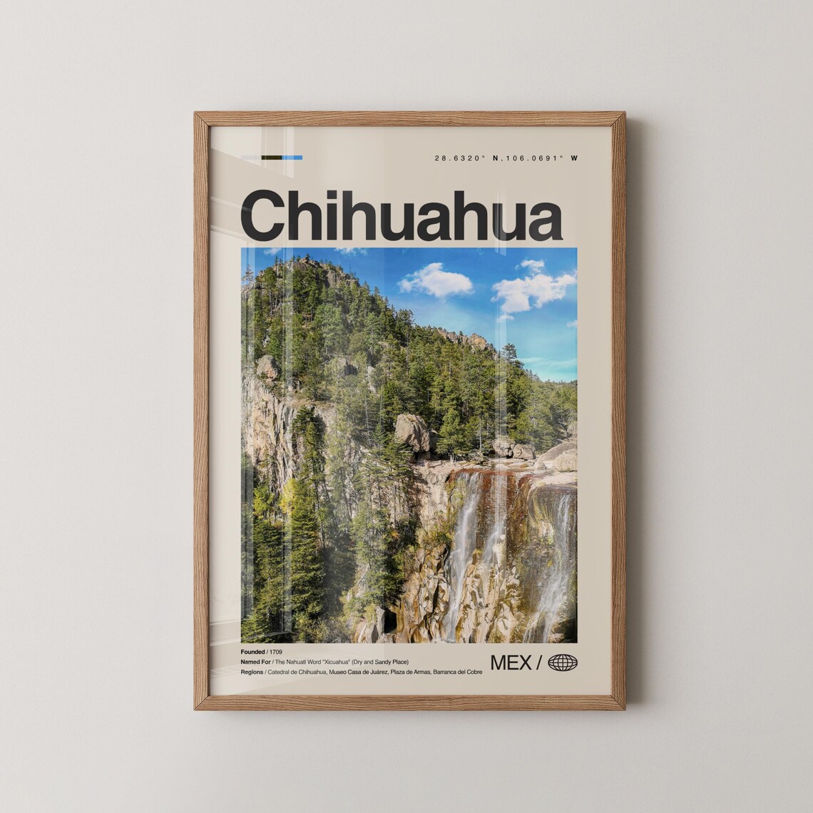 Chihuahua Waterfall Canyon Cliff Minimalist Mexico Travel Poster