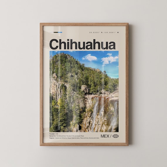 Chihuahua Waterfall Canyon Cliff Minimalist Mexico Travel Poster