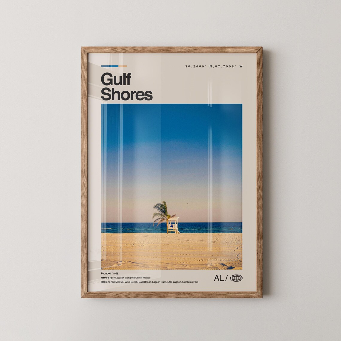 Gulf Shores Alabama Mid Century Minimalist Beach Travel Poster