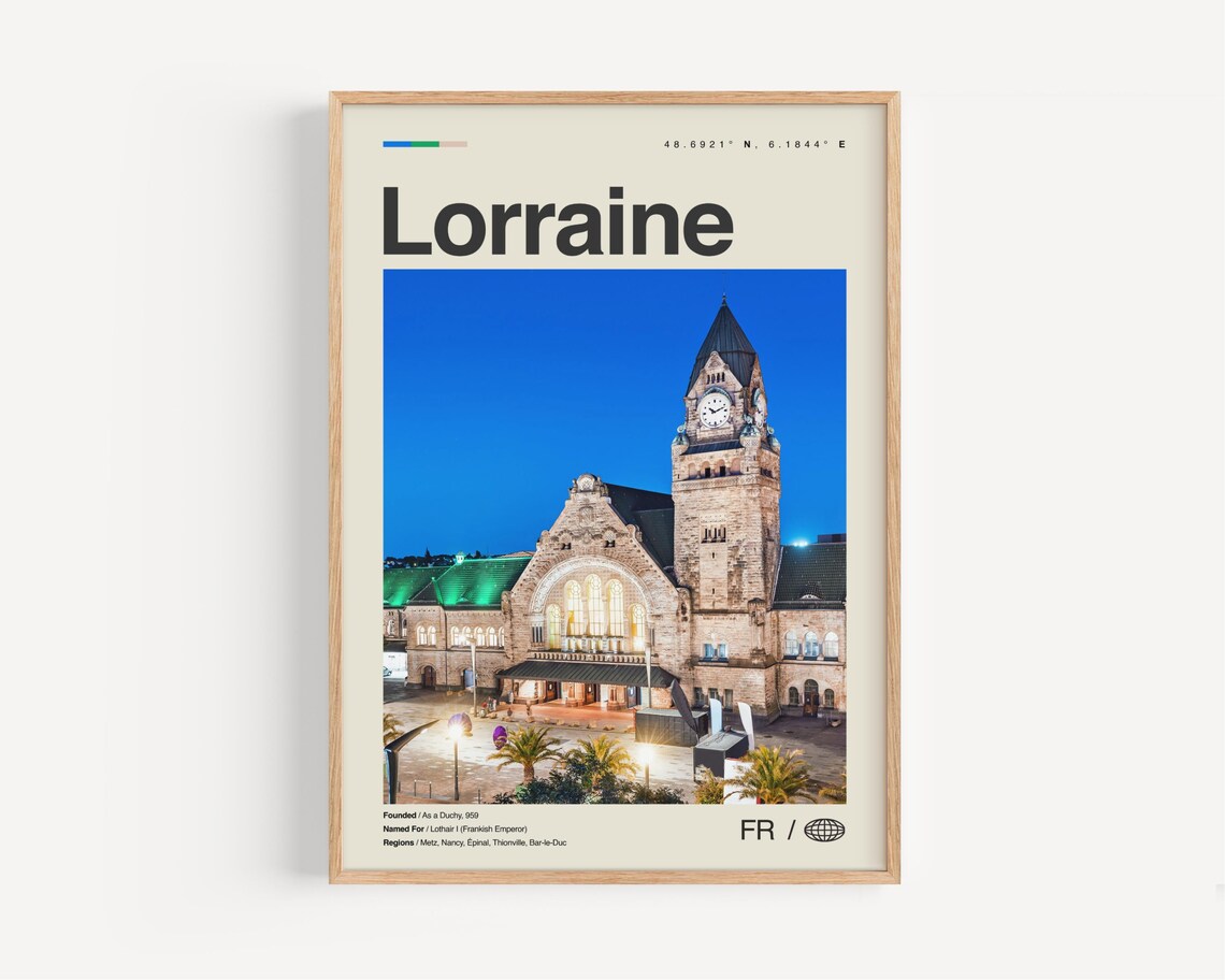 Lorraine France Travel Poster Historic Train Station Night Photo