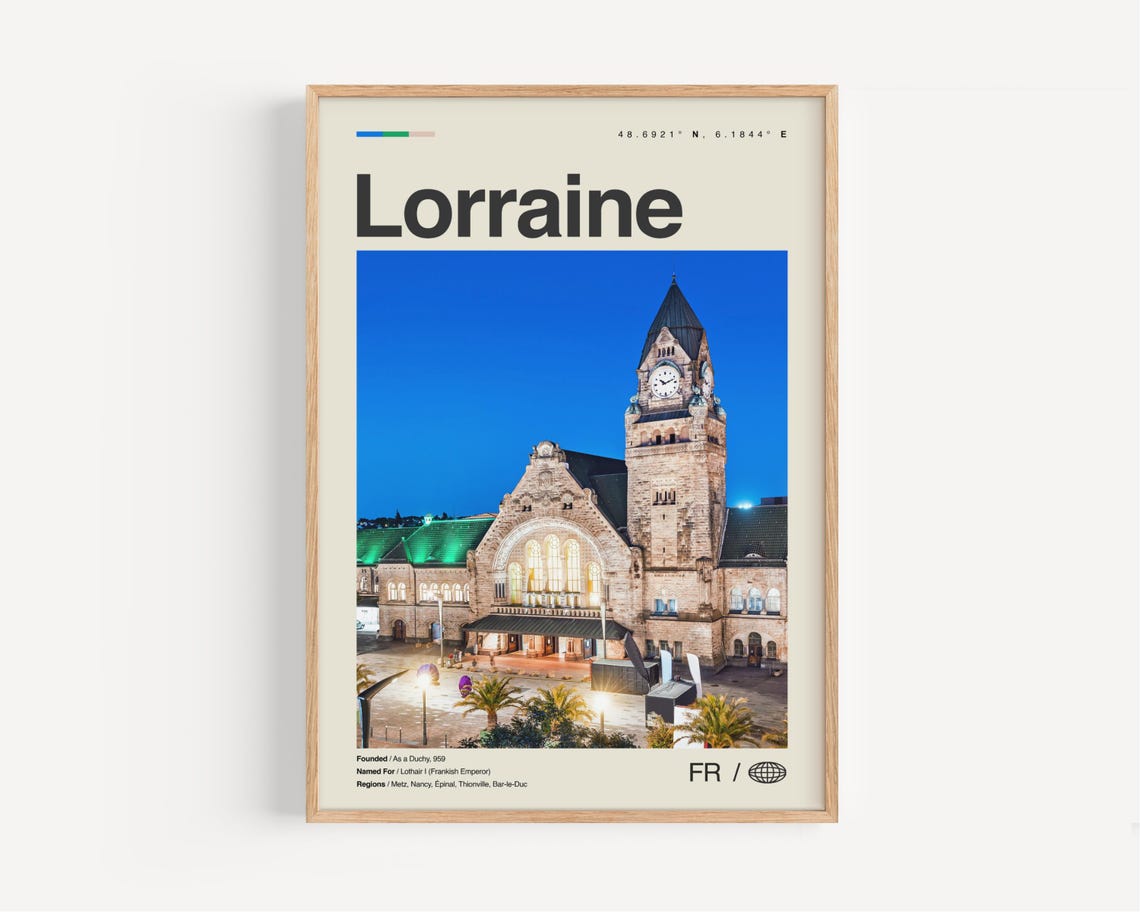 Lorraine Print Black And White Wall Art Poster Photo Dcor Map France