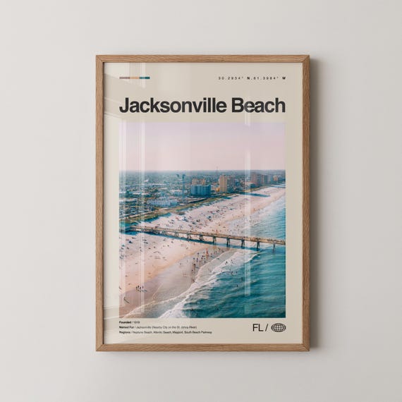 Jacksonville Beach Print Florida Wall Art Poster Photo Atlantic Ocean Fishing