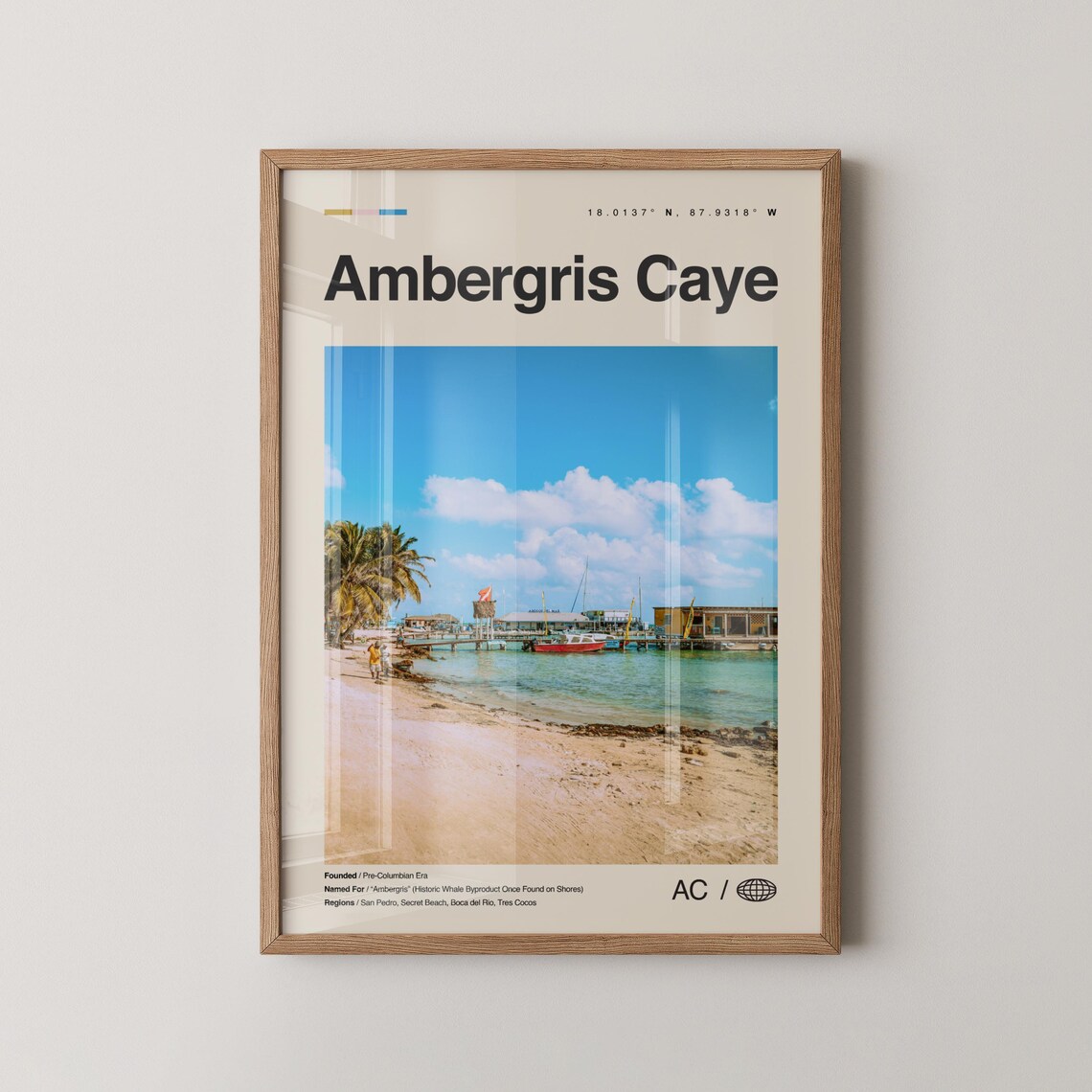 Ambergris Caye Belize Travel Poster Beach Pier Photo Gift Wall Decor