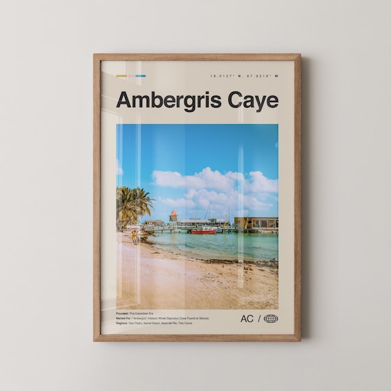 Ambergris Caye Belize Travel Poster Beach Pier Photo Gift Wall Decor