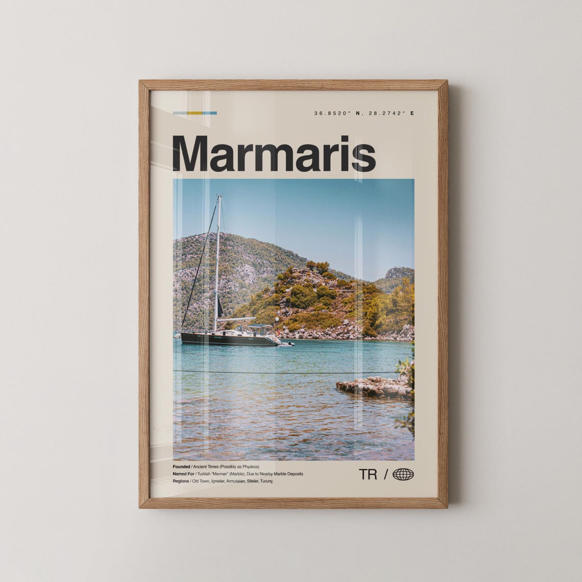 Marmaris Turkey Travel Photo Poster With Coordinates And Harbor View