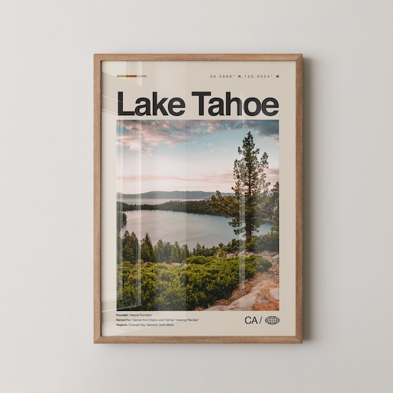 Lake Tahoe California Travel Poster Emerald Bay Lake Mountain View Photo