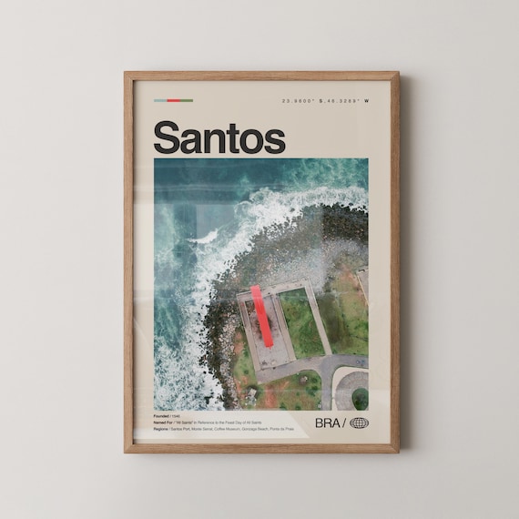 Santos Brazil Coastal City Aerial Beach Photo Travel Poster Art