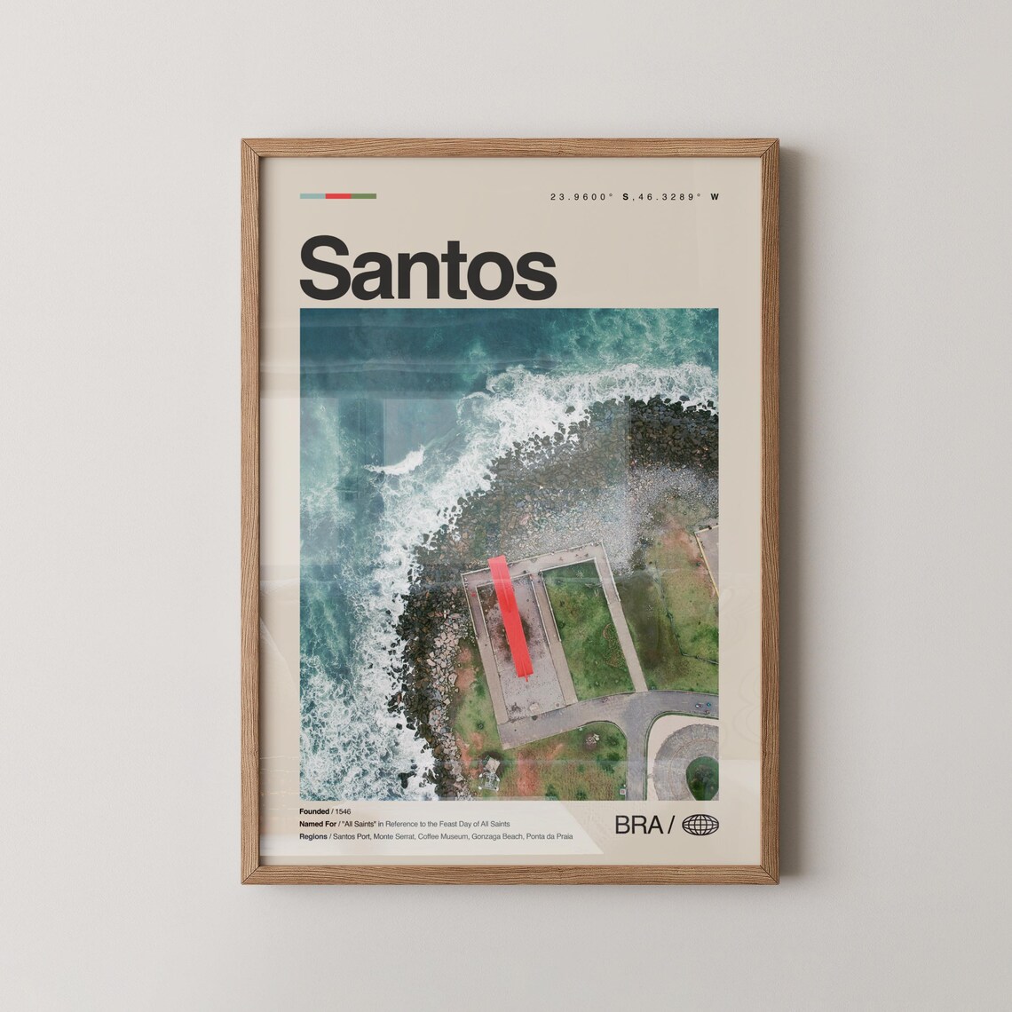 Santos Brazil Coastal City Aerial Beach Photo Travel Poster Art
