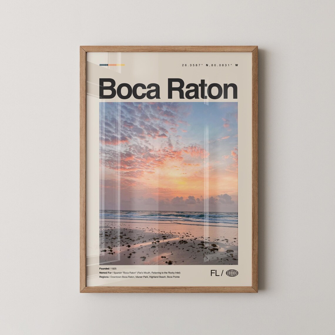 Boca Raton Florida Beach Sunset Pink Sky Ocean Travel Poster