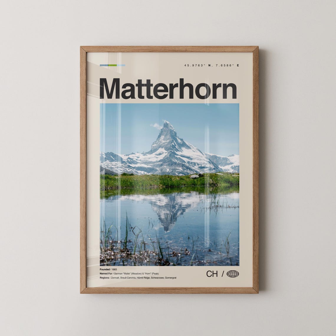 Matterhorn Switzerland Snow Peak Lake Reflection Photo Travel Poster