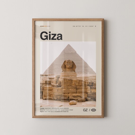Giza Egypt Sphinx and Great Pyramid Minimalist Travel Photo Poster
