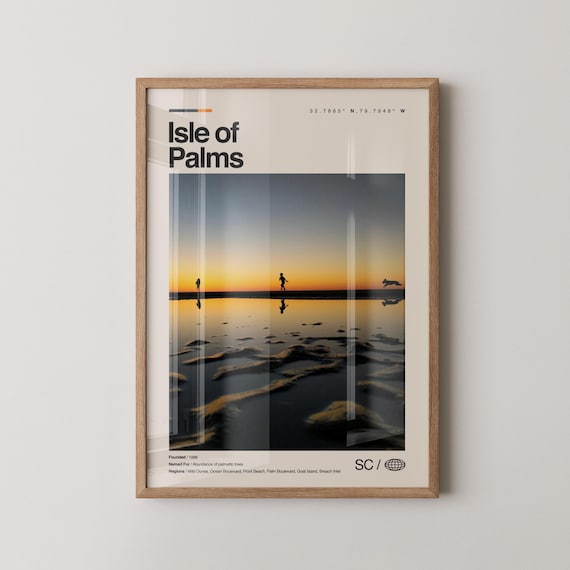 Isle Of Palms Print Real Photo Travel Art Poster Mid Century Minimal Wall Map South Carolina