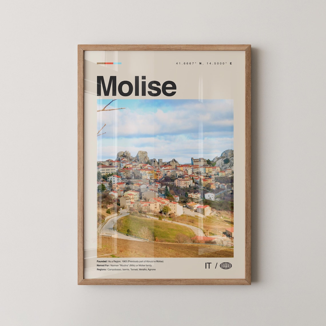 Molise Italy Travel Poster Hilltop Village Photo Minimal Modern Decor