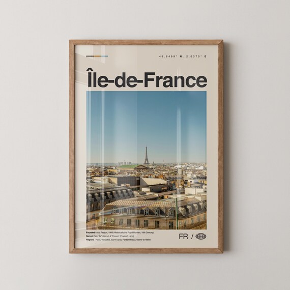 Ile De France Print Ledefrance Art Poster Photo Dcor Map