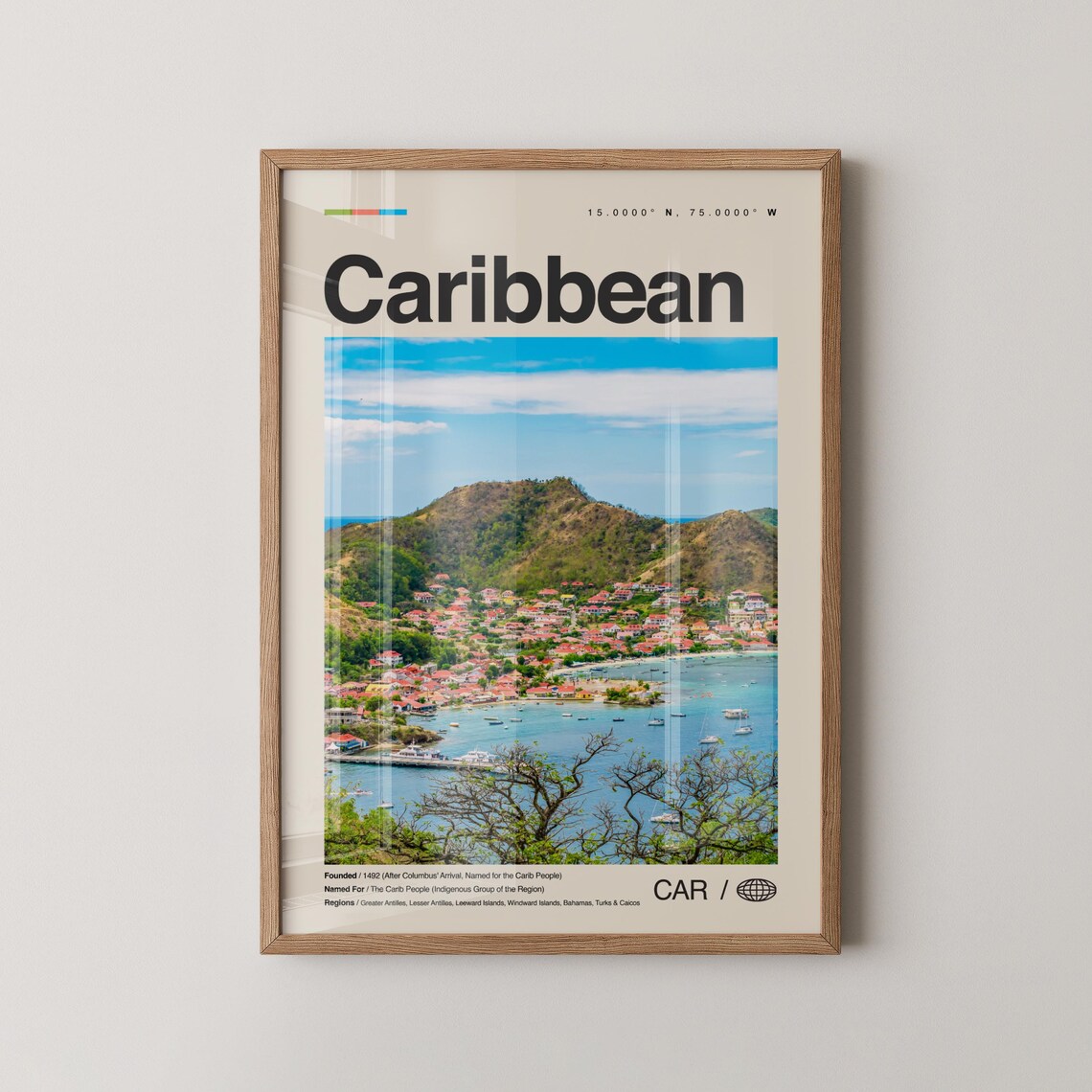 Caribbean Tropical Bay Boats Hillside Photography Travel Poster
