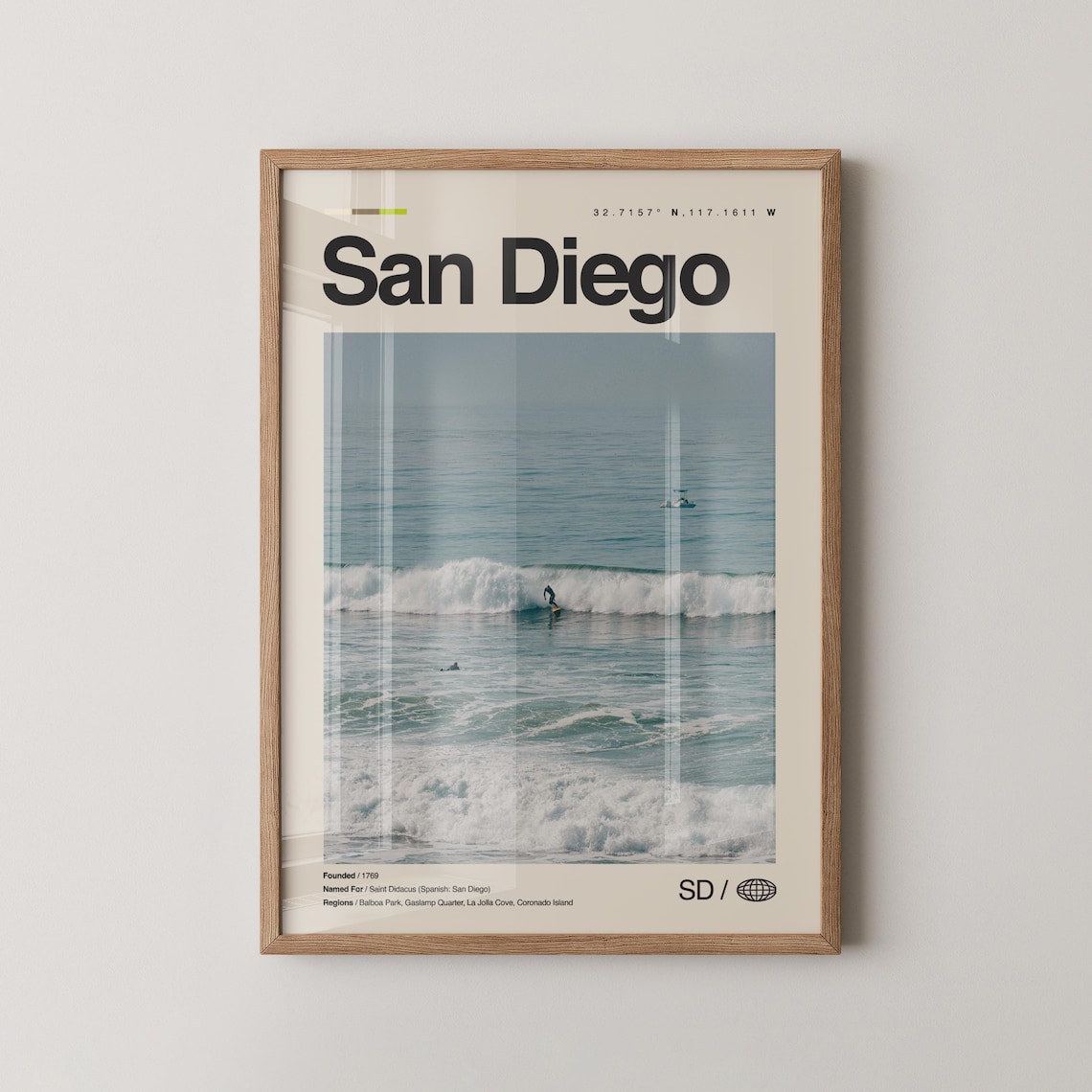 San Diego California Surfer Wave Ocean Photo Minimalist Travel Poster