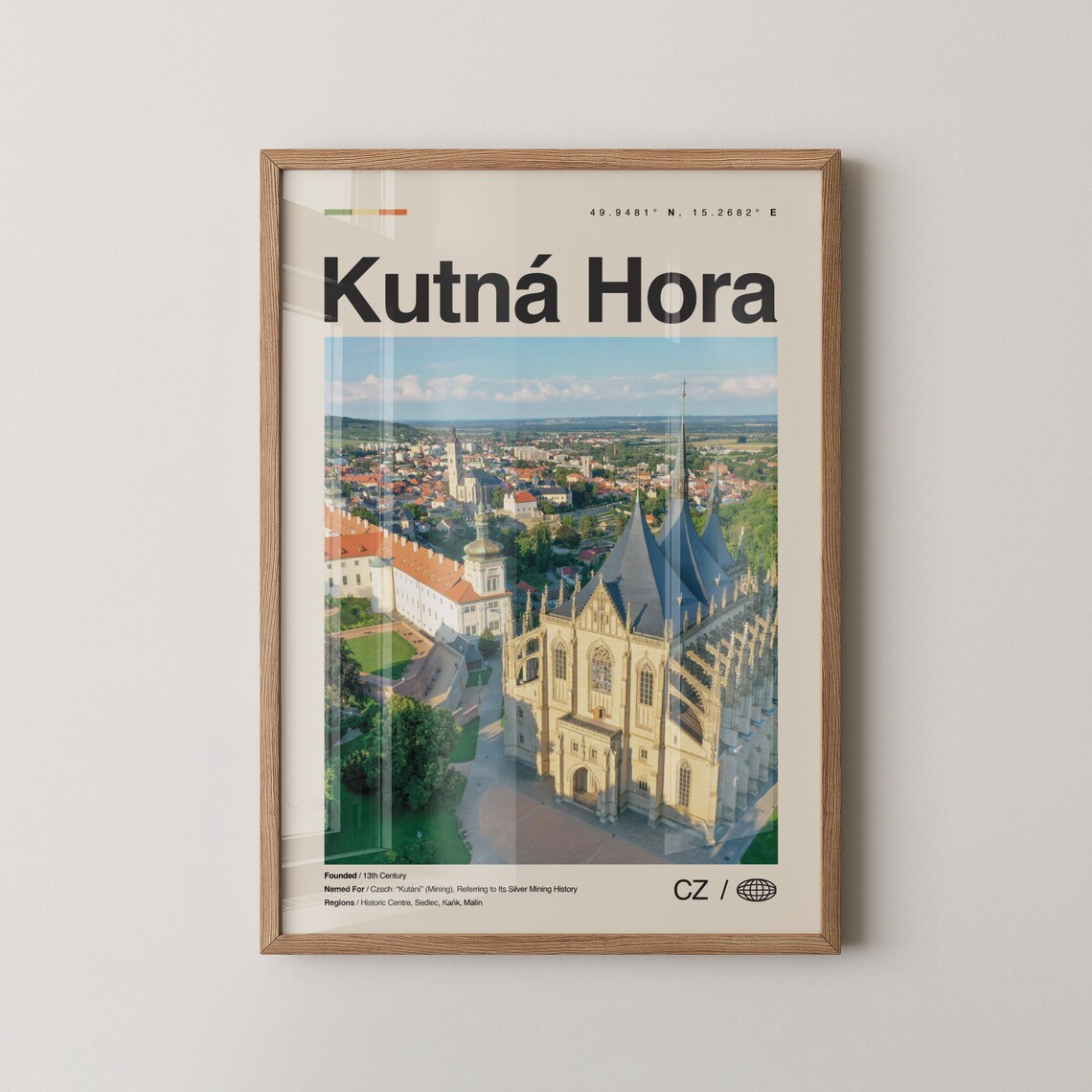 Kutna Hora Czech Republic Aerial Old Town Minimalist Travel Poster
