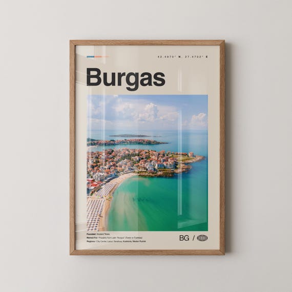 Burgas Print Wall Art Poster Photo Dcor Map Bulgaria