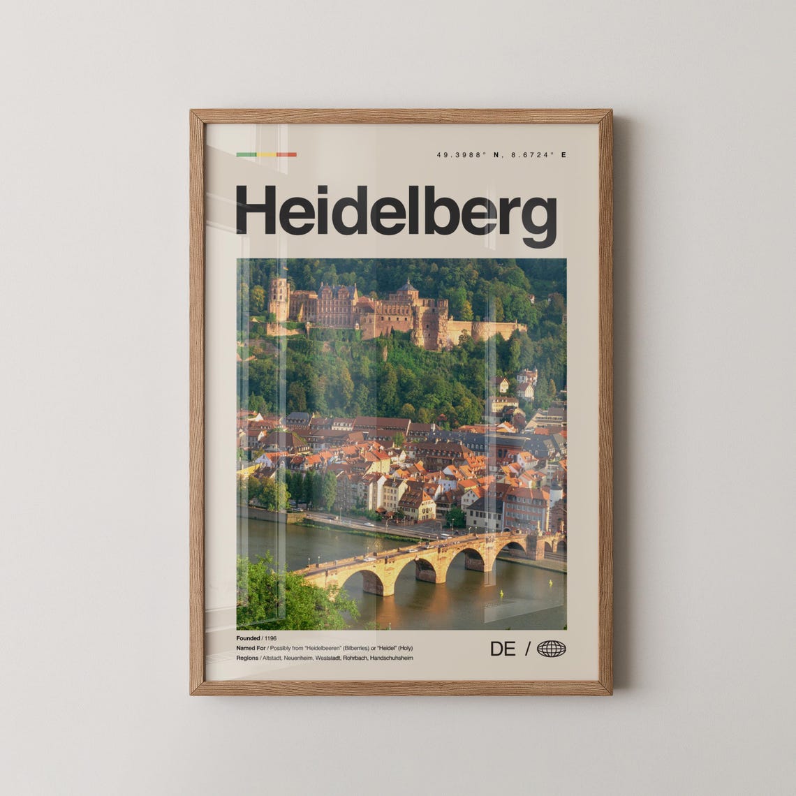 Heidelberg Germany Castle Town River Photo Minimalist Travel Poster