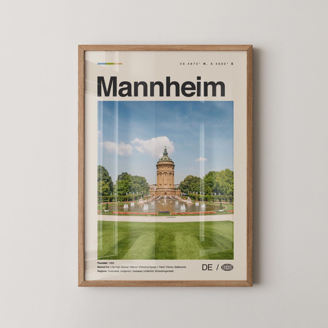 Mannheim Germany Water Tower Park Minimalist Travel Art Poster