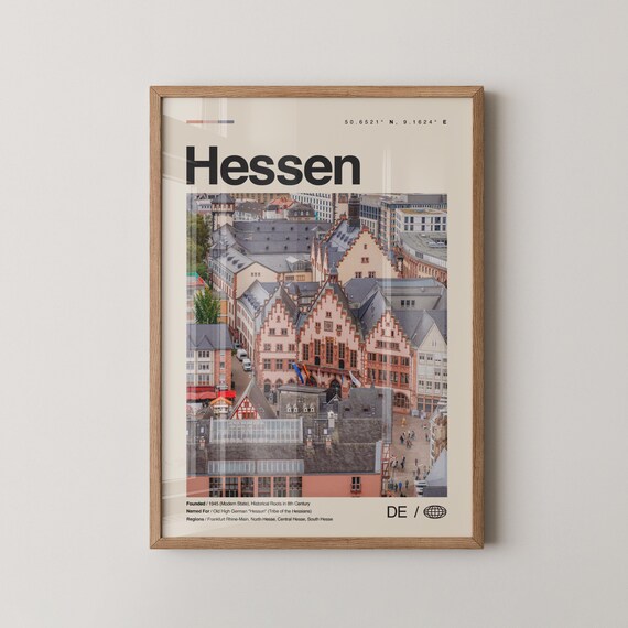 Hessen Print Wall Art Poster Photo Dcor Map Germany