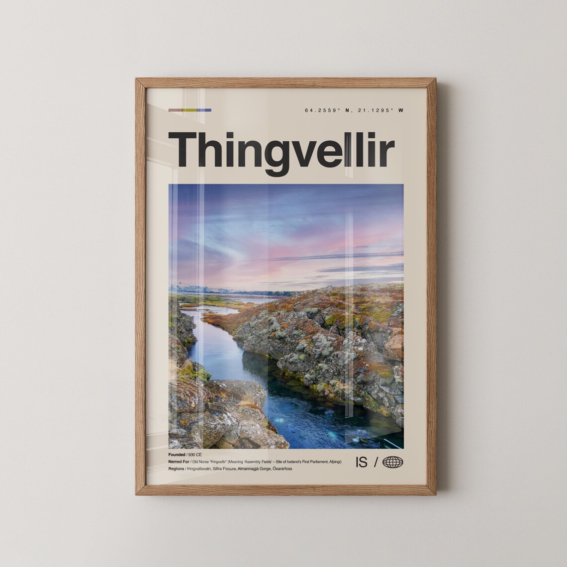 Thingvellir Iceland Travel Poster National Park River Gorge Wall Decor