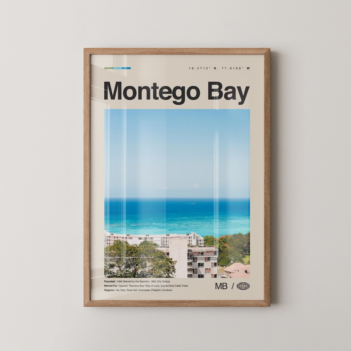 Montego Bay Jamaica Travel Poster Turquoise Caribbean Coastline Photo Art