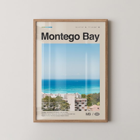 Montego Bay Jamaica Travel Poster Turquoise Caribbean Coastline Photo Art