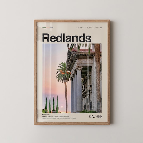Redlands California Historic Architecture Sunset Travel Poster