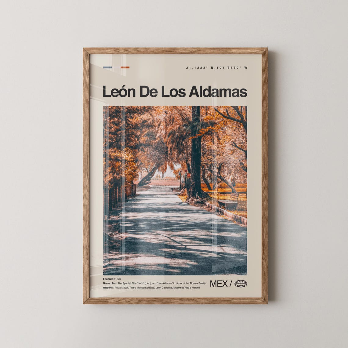 Leon De Los Aldamas Mexico Tree Lined Street Travel Scene Poster