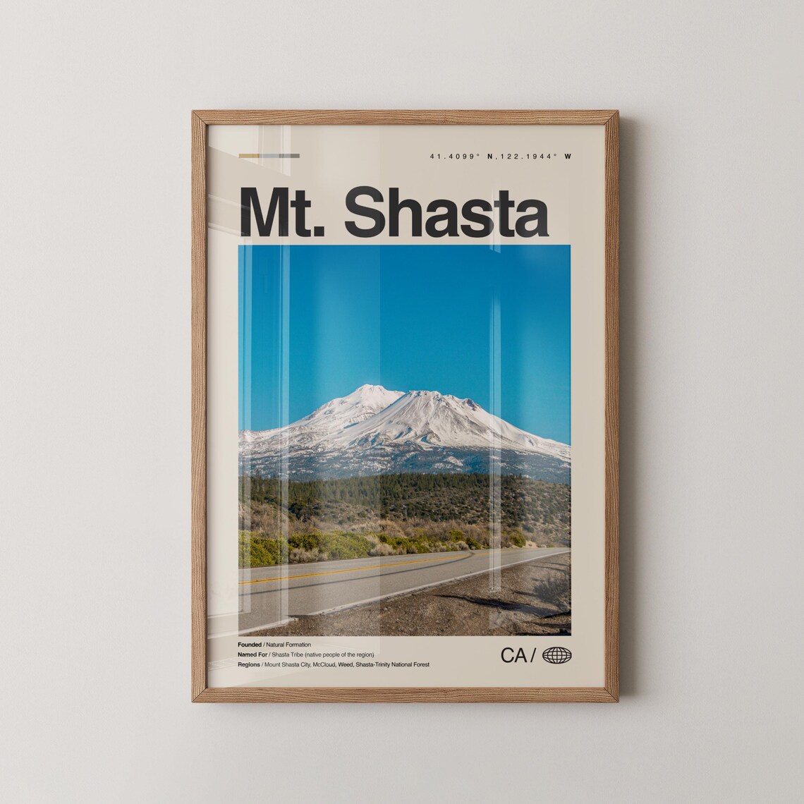 Mt Shasta Snow Capped Peak Travel Poster California Mountain Photo