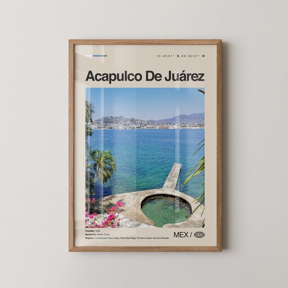 Acapulco De Juarez Turquoise Bay Pier Minimalist Travel Poster