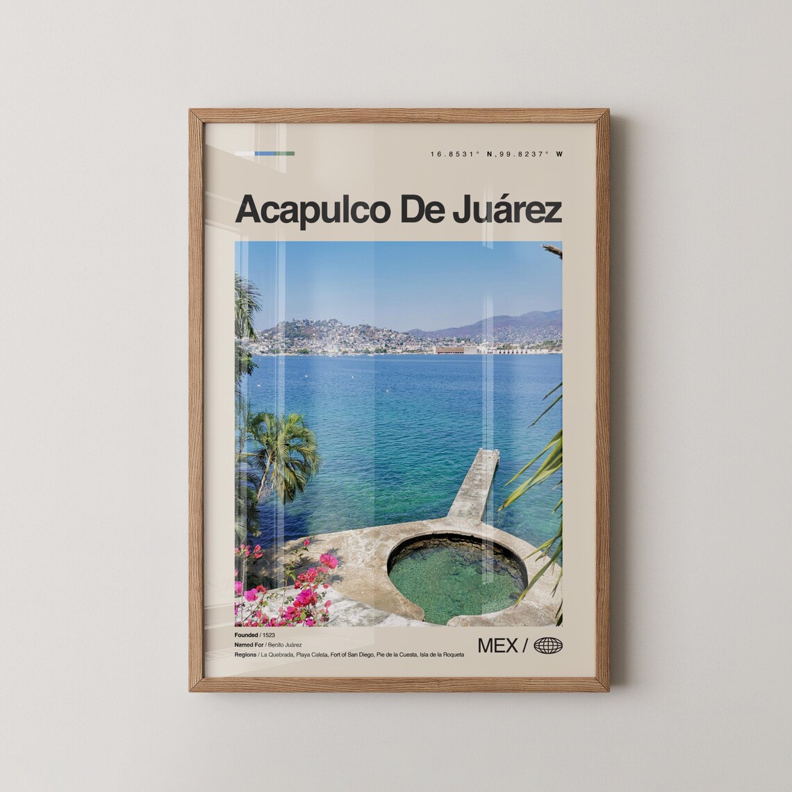 Acapulco De Juarez Turquoise Bay Pier Minimalist Travel Poster